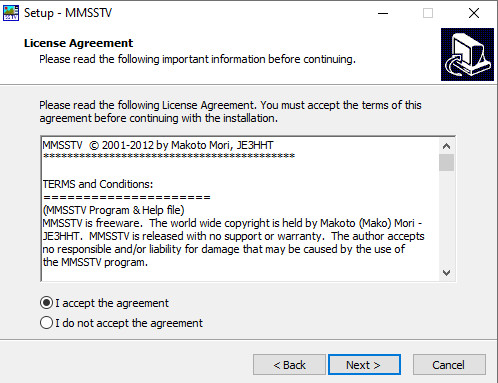 MMSSTV license agreement