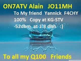 SSTV image from Alain ON7ATV sent to Yannick F4CYH via QO-100